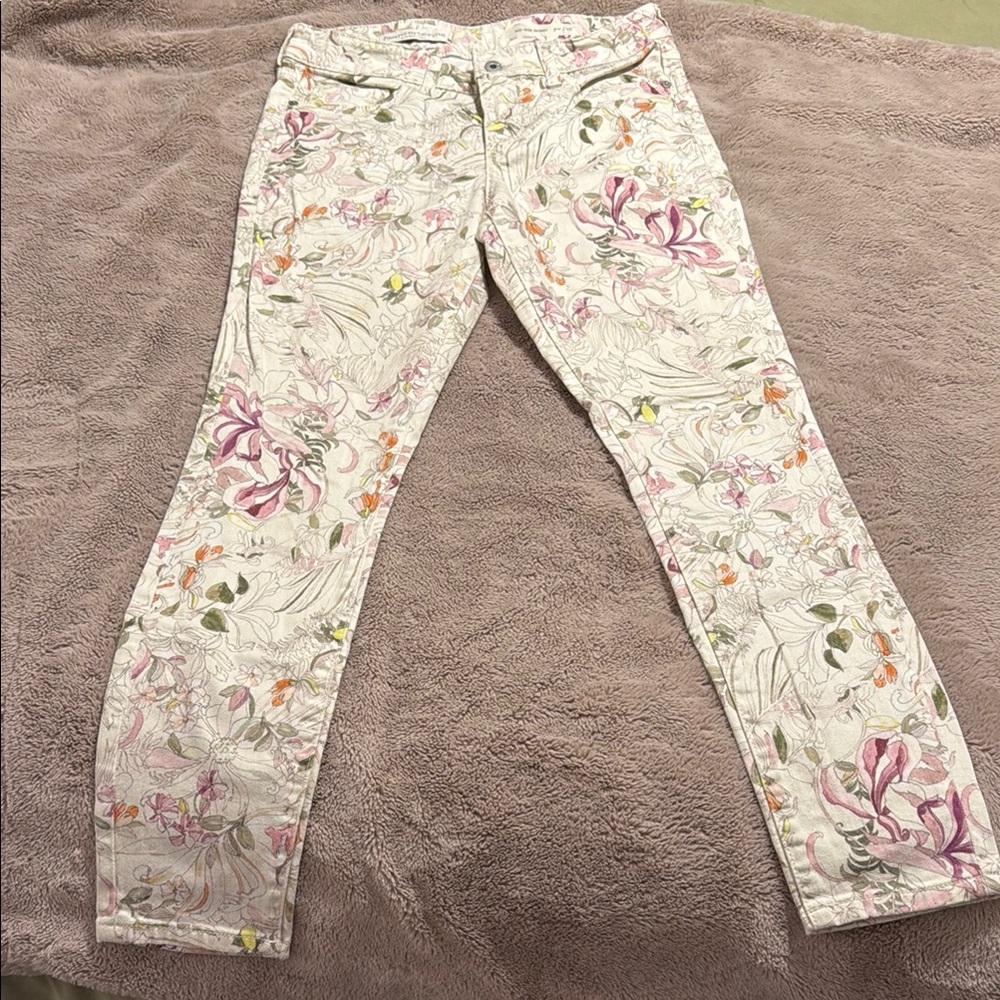 Pilcro and the Letterpress Floral Skinny Jeans - Cream and Pink - Picture 4 of 6